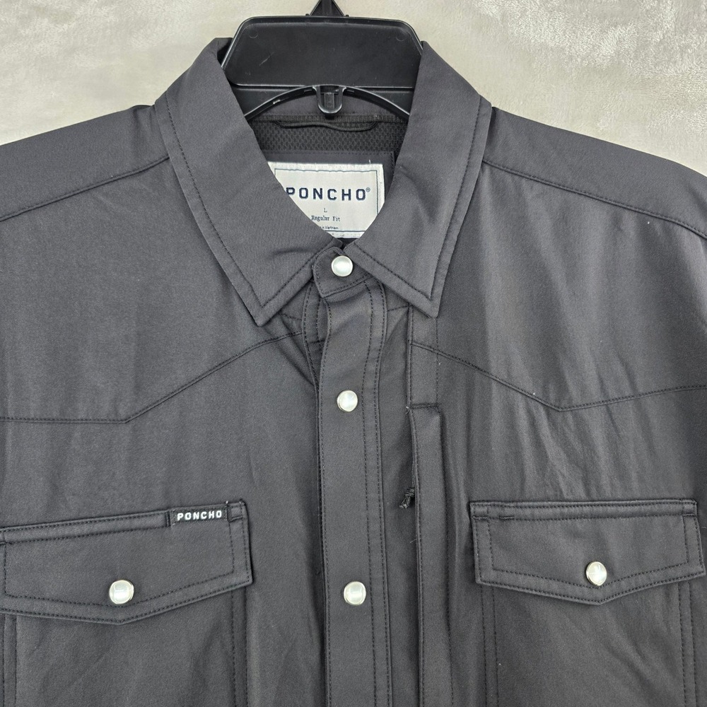 Poncho Shirt Mens Large Black Short Sleeve Western Pearl Snap Regular Fit